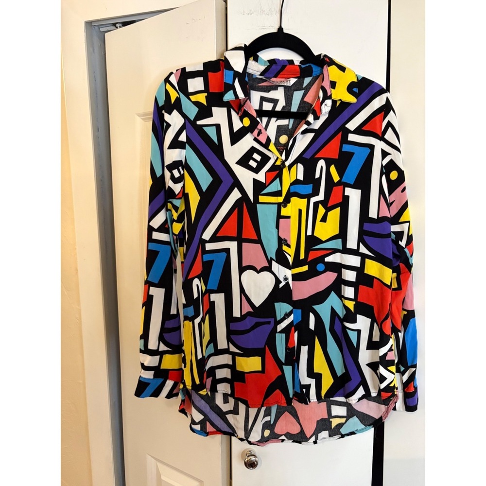Vintage Big Dart Rayon Button-Up Shirt – Bold Abstract Print – Size 44 (US Large